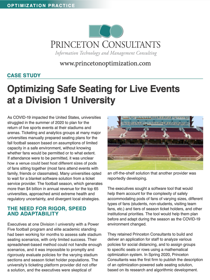 Optimizing Safe Seating for Live Events at a Division I University